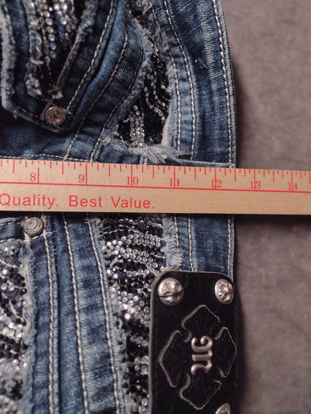 Miss Me 29/30 Buckle JE5351B2R Blue Boot Cut  Embellished Distressed Jeans - Picture 13 of 16